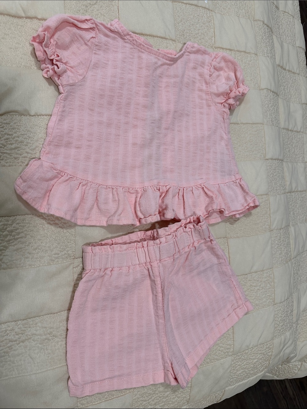Baby Girls Pink Ruffle Top & Shorts Set